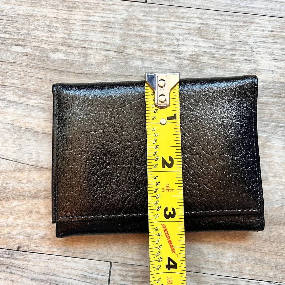 Vintage Shrunken Cowhide Trifold Wallet Black Genuine Leather